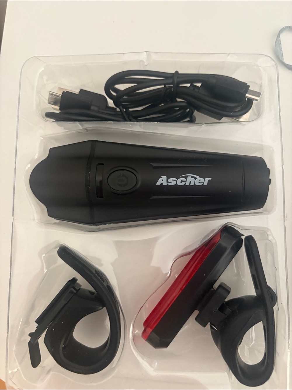 Ascher Black Bike Light Set - Front and Rear Lights